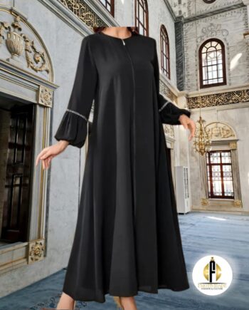 Abaia black Elegant Long Sleeve Sequin Caftan Dress